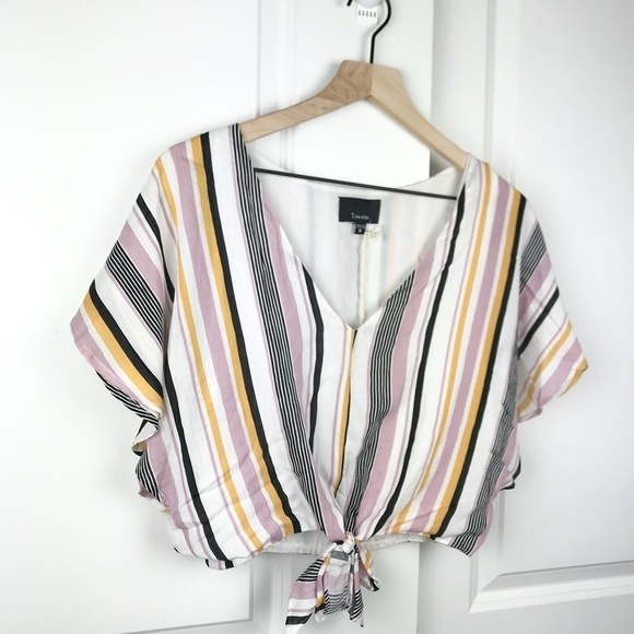 NWT Lumiere V-Neck Stripe Print Front Tie Top- S - Picture 6 of 10
